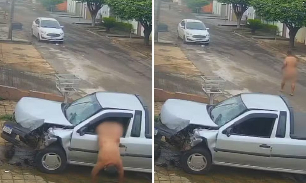 Homem foge pelado após furtar carro e colidir contra muro em Anápolis
