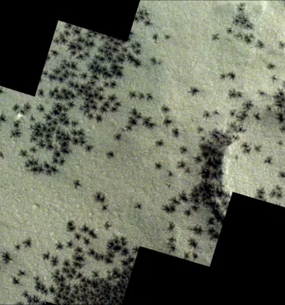 Imagens da sonda revelam formações peculiares em Marte, semelhantes a aranhas