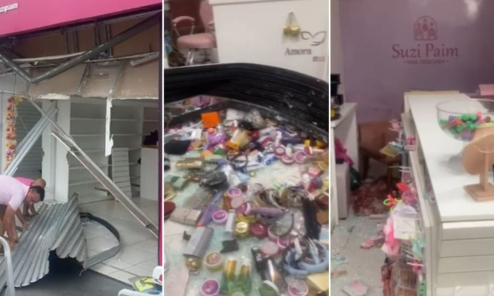 Homem invade loja da ex-esposa com carro e provoca destruição em Cuiabá