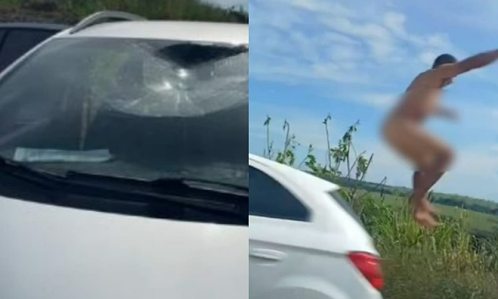 Homem pelado causa confusão e destruição de carros na MT-344, em Jaciara