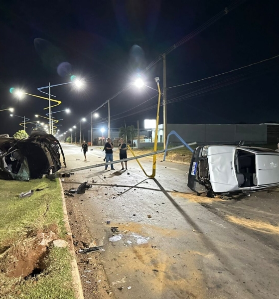 Colisão na rotatória termina com três feridos em Lucas do Rio Verde