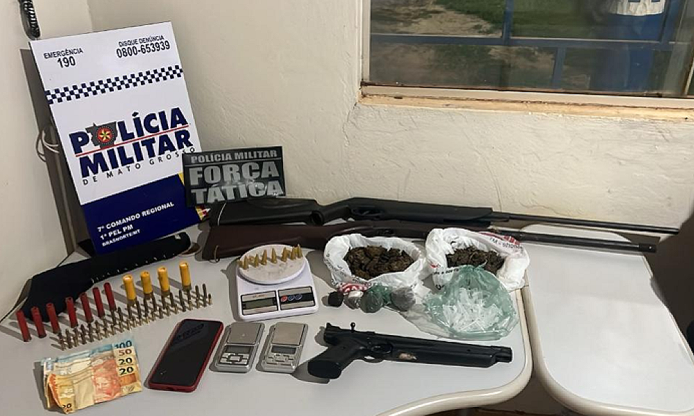 Dupla é presa por tráfico de drogas e porte ilegal de armas em Brasnorte