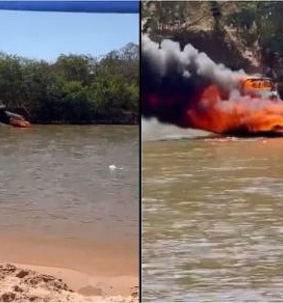 Lancha pega fogo em praia na região do Araguaia