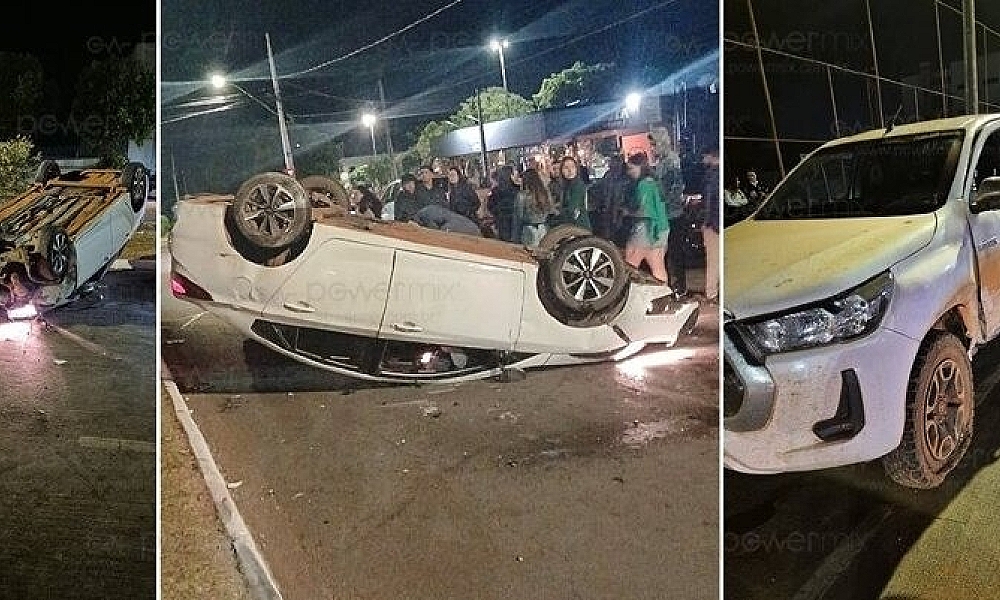 Veículo capota após colisão em avenida de Nova Mutum