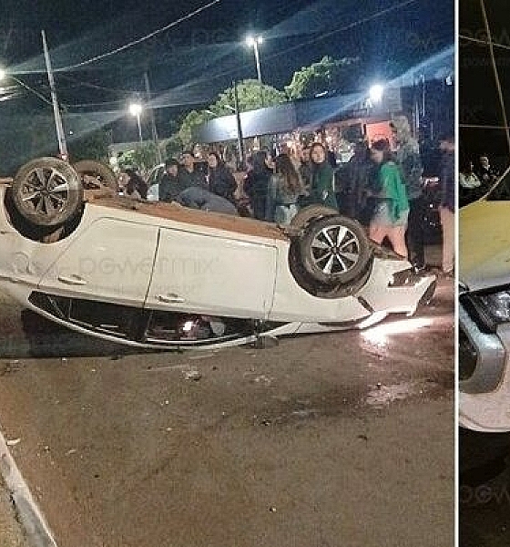 Veículo capota após colisão em avenida de Nova Mutum