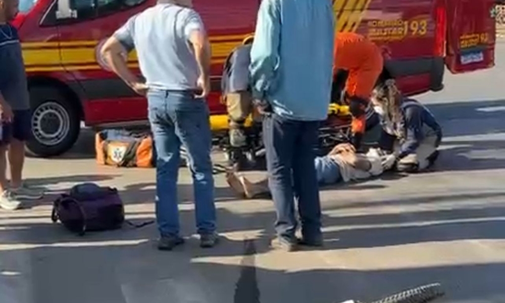 Caminhão e ciclista se envolvem em acidente no cruzamento principal de Lucas do Rio Verde