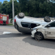 Carro capota ap�s colis�o e mulher � socorrida em avenida de V�rzea Grande