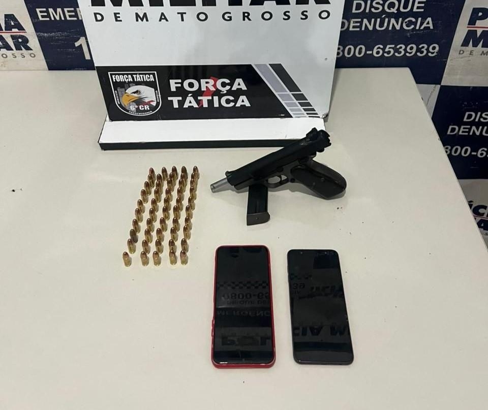 PM prende faccionados com arma de fogo e 50 muni��es em C�ceres