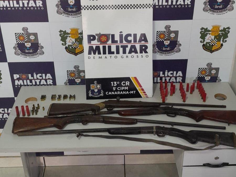 Pol�cia Militar prende homem por amea�ar familiares com armas de fogo em Canarana