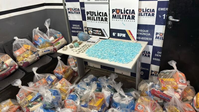 Pol�cia Militar descobre dep�sito de drogas e cestas b�sicas ligadas a fac��o criminosa em C�ceres