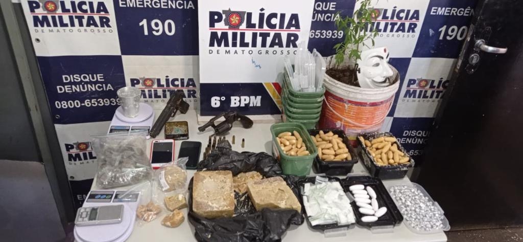 Pol�cia Militar prende faccionado com 630 por��es de drogas e arma de fogo em C�ceres