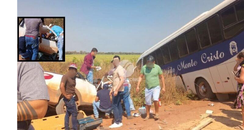 Coliso entre carro e nibus deixa uma vtima fatal em Pontes e Lacerda