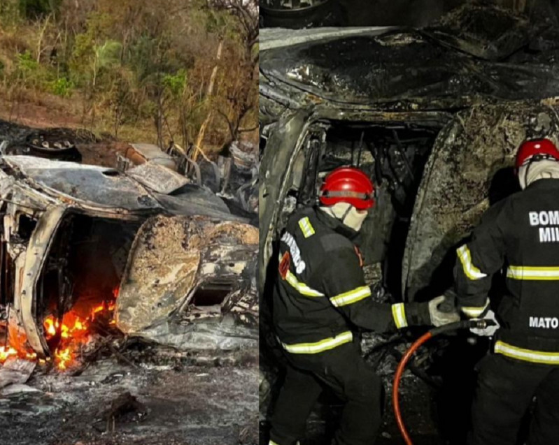 Caminho tomba e pega fogo na BR-174