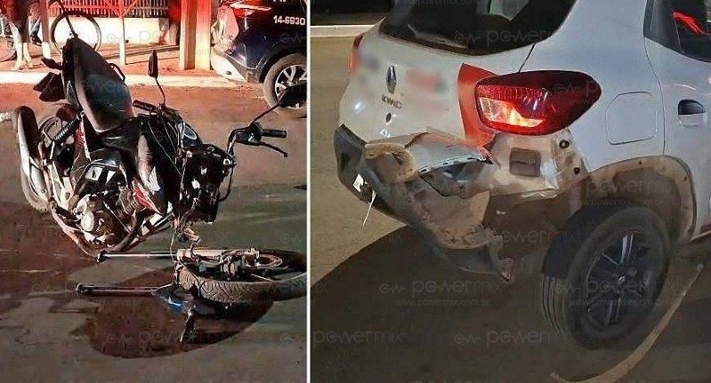Acidente em Nova Mutum deixa passageiro de moto ferido aps coliso com carro