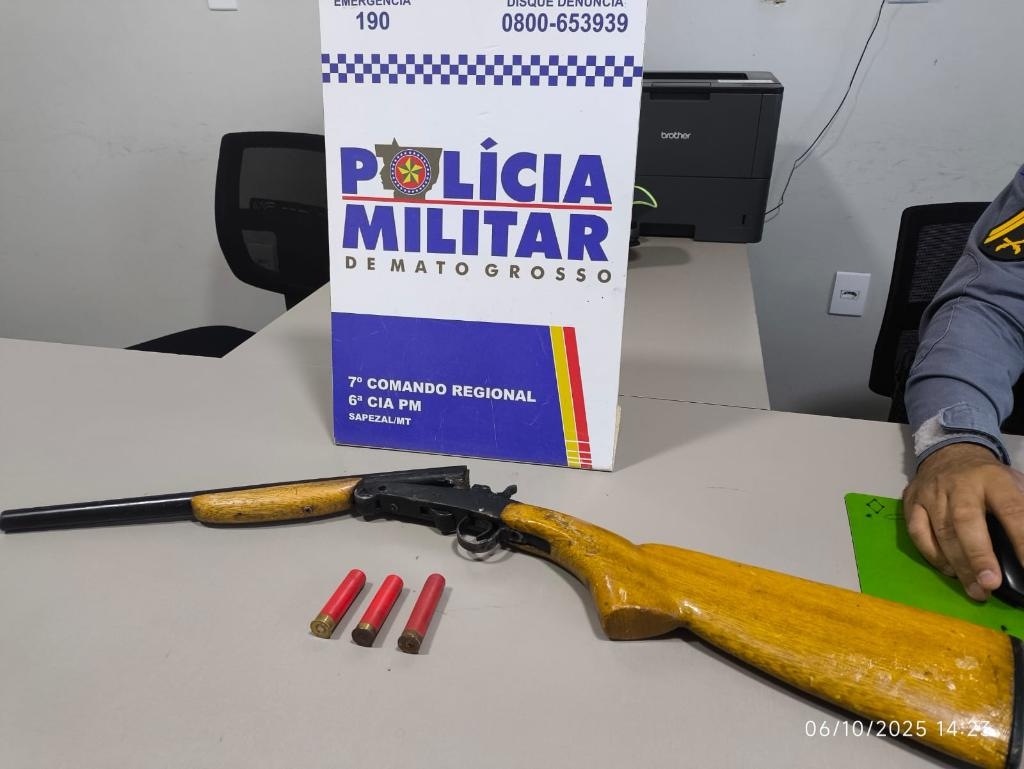 Pol�cia Militar prende homem que atirou com espingarda em vizinho em Sapezal