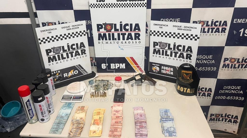 Polcia Militar conduz seis faccionados e apreende drogas e arma de fogo em Cceres
