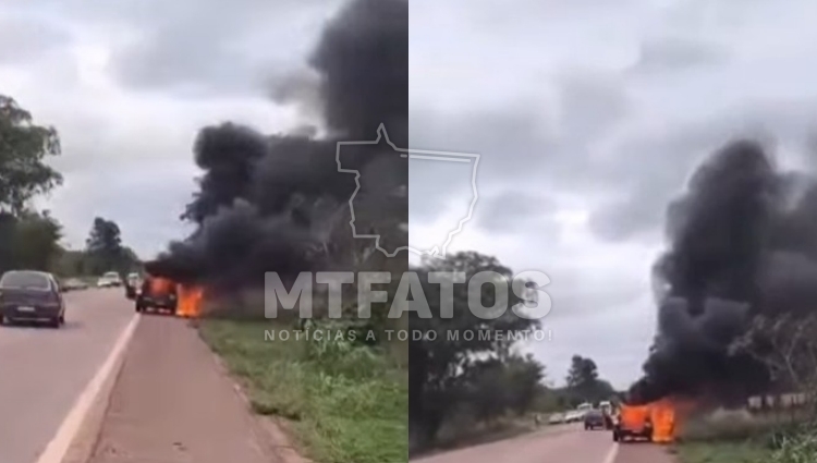 Ambul�ncia pega fogo durante transporte de paciente e fica destru�da na BR-174