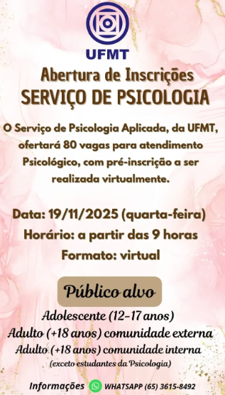 UFMT abre 80 vagas para psicoterapia gratuita no Servi�o de Psicologia Aplicada