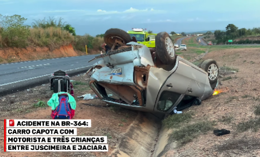 Carro capota ap�s colis�o na BR-364 entre Juscimeira e Jaciara (V�deo)