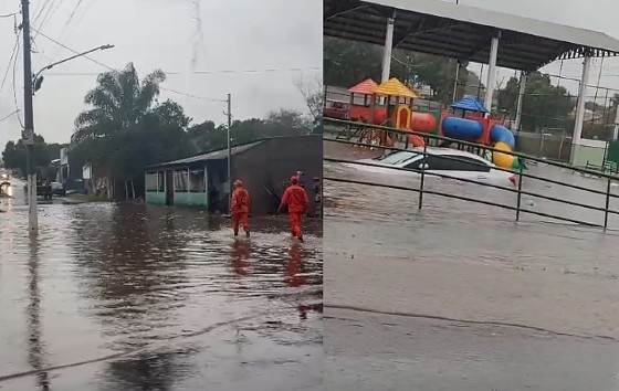 Temporal provoca alagamentos e deixa carros submersos em V�rzea Grande(video)