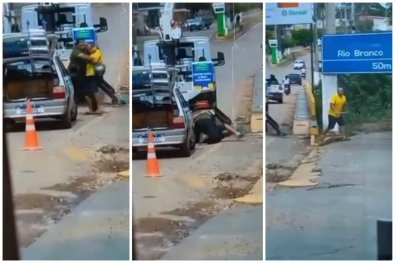 Suspeita de trai��o provoca briga no meio da rua e termina em agress�o em via p�blica(V�deo)