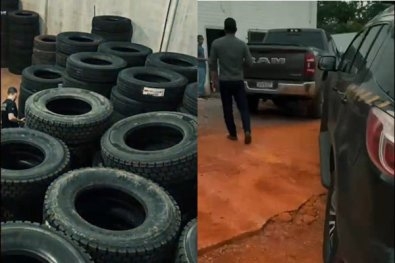 PF e PRF apreendem quase 550 pneus contrabandeados em opera��o em Rondon�polis