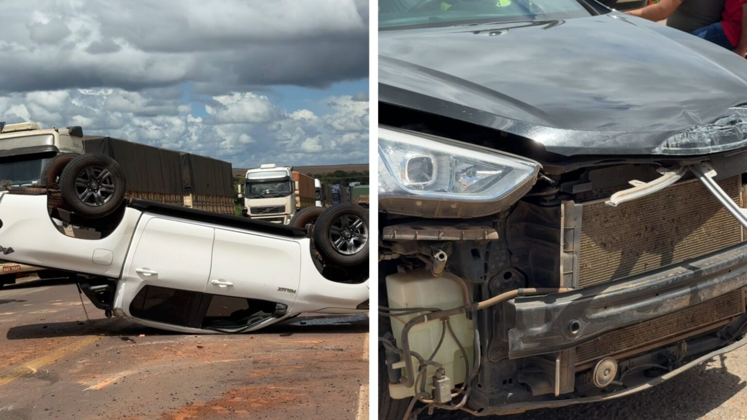 Colis�o na BR-163 termina com caminhonete capotada em Lucas do Rio Verde(V�deo)