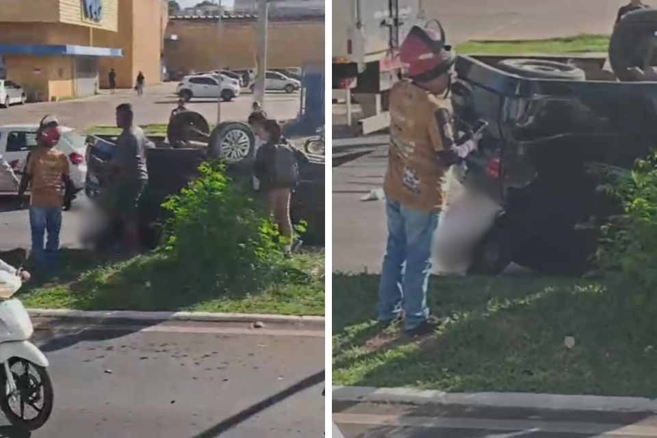 Capotamento de carro funer�rio exp�e corpo em via movimentada de Cuiab� ( V�deo)