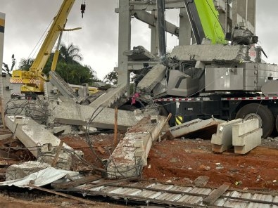 Estrutura de hotel em constru��o sofre desabamento parcial em Lucas do Rio Verde