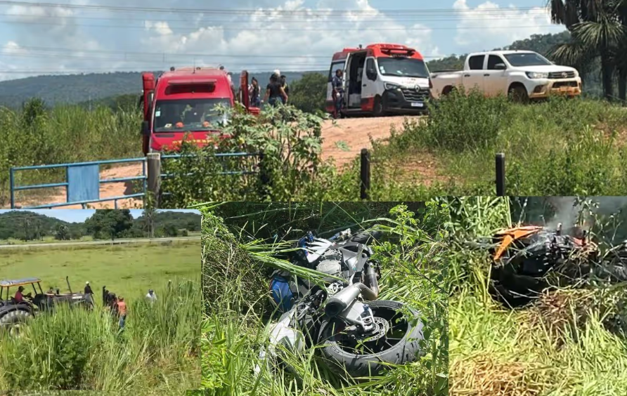 Colis�o entre motocicletas termina com uma moto em chamas em Leverger