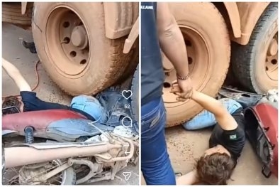 Motociclista � prensado por carreta e fica gravemente ferido em Vera(V�deo)