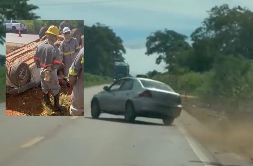 Carro perde controle, sai da pista e capota no anel vi�rio de Rondon�polis (V�deo)