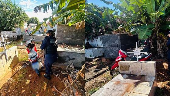 Moto furtada � abandonada e incendiada em cemit�rio no interior de MT