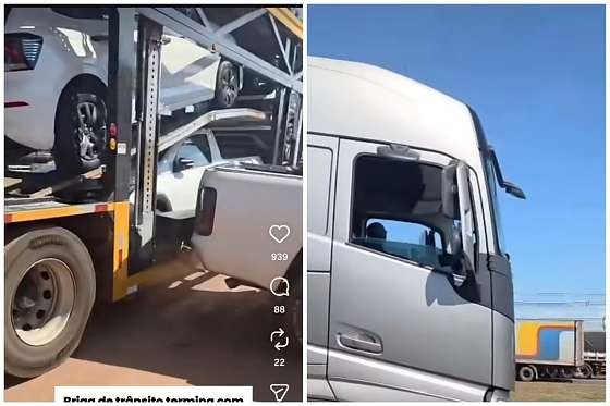 Discuss�o no tr�nsito termina em colis�o entre carreta e caminhonete na BR-163 em MT (V�deo)