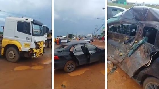 Colis�o entre carreta e carro deixa cinco feridos na MT-140 em Sinop