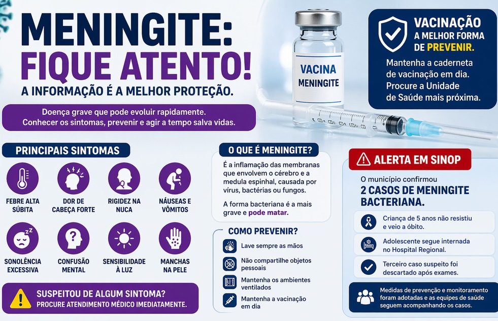 Morte de criança por meningite em Sinop reforça alerta para sintomas e vacinação
