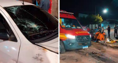 Dois adolescentes ficam feridos após carro na contramão atingir motocicleta