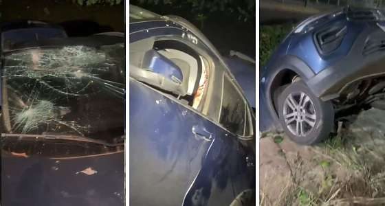 Briga por ciúmes termina em acidente e carro cai em córrego em Várzea Grande (Vídeo)