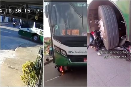 C�mera flagra �nibus passando por cima de moto em Cuiab�