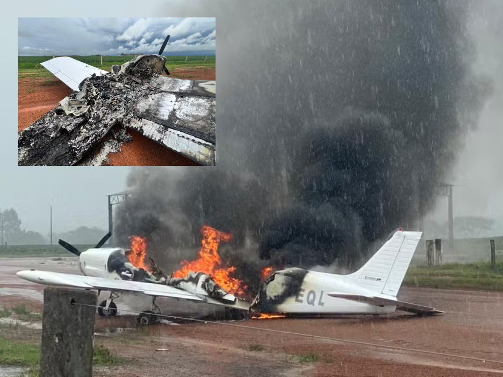 Avi�o sem autoriza��o para voo faz pouso for�ado e � incendiado em fazenda de MT