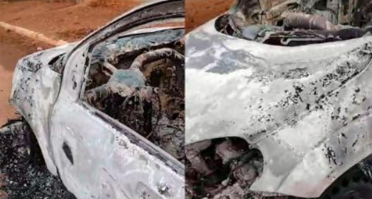 Carro incendiado  encontrado em rea rural de Cuiab; proprietrio no foi localizado
