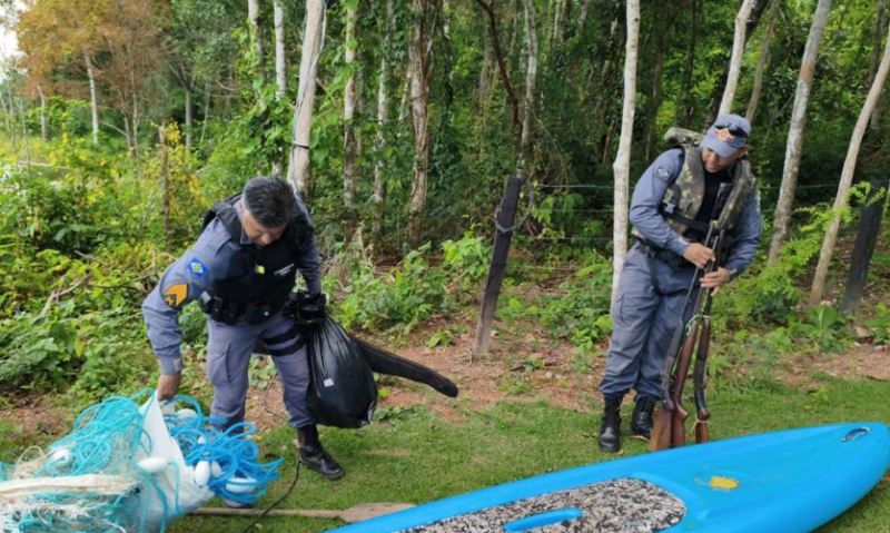 Sema-MT apreende armas, muni��es e pescado irregulares durante fiscaliza��o no Lago do Manso e Porto Cercado