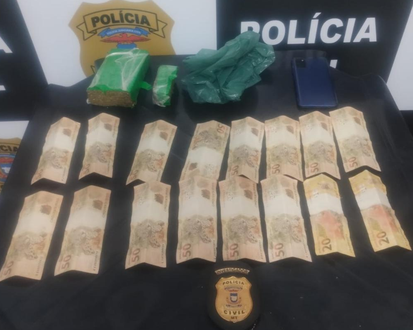 Pol�cia Civil prende traficante com por��es de maconha e valores em dinheiro em Matup�