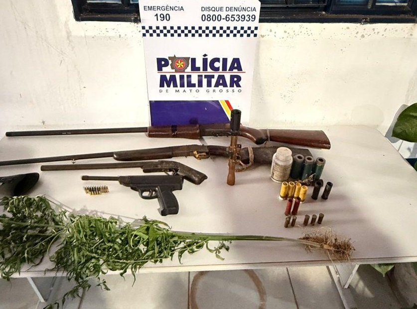 Pol�cia Militar prende irm�os por cultivo de maconha e porte ilegal de arma em Alto Paraguai
