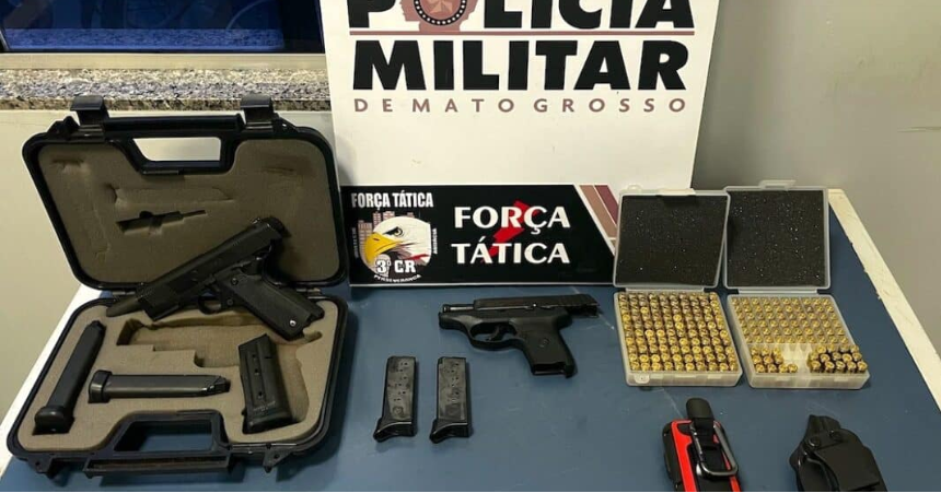 Homem  preso em Sinop aps ameaar caminhoneiro com pistola; duas armas e munies so apreendidas