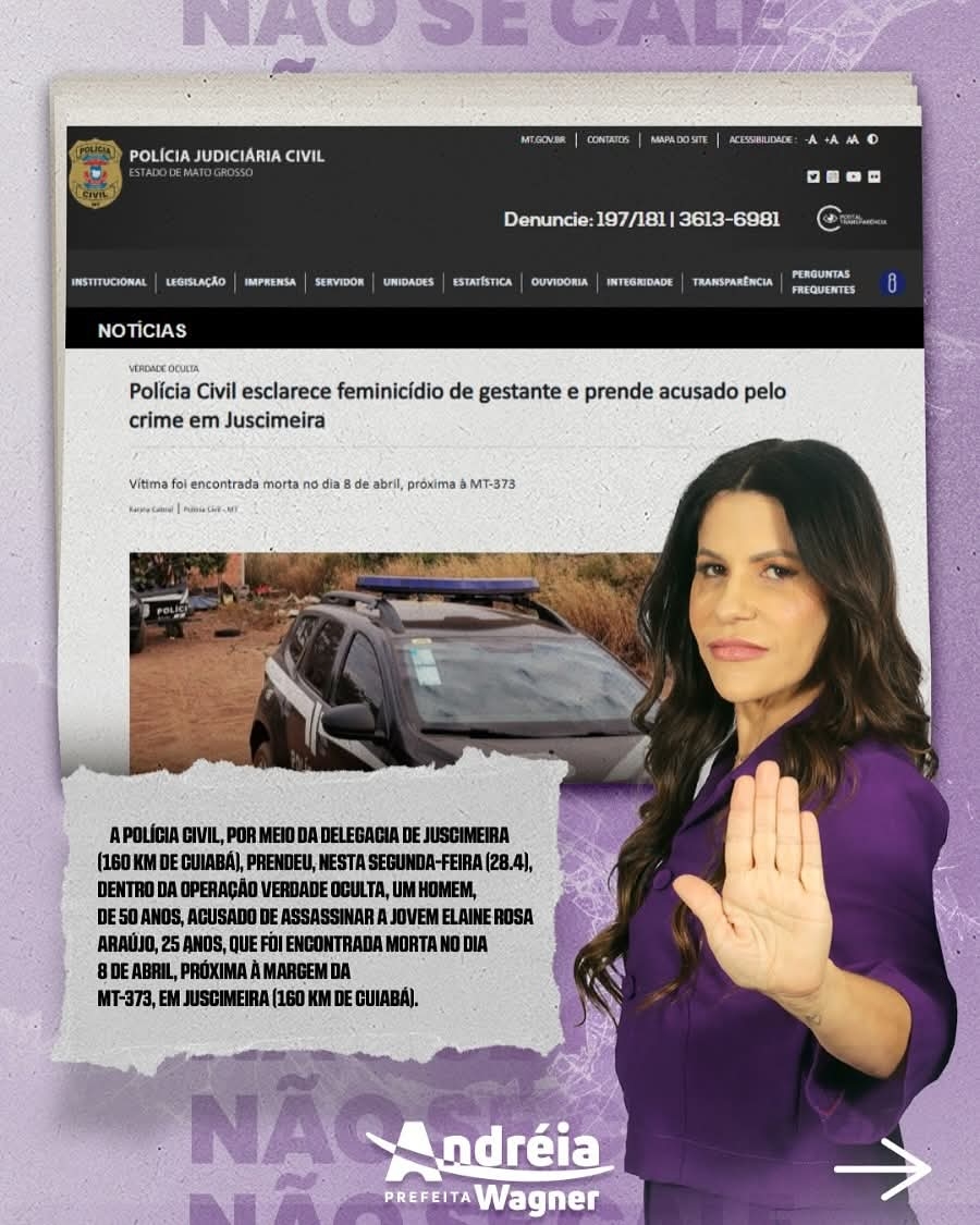 Prefeita de Jaciara comenta feminic�dio em Juscimeira e elogia a��o r�pida da pol�cia