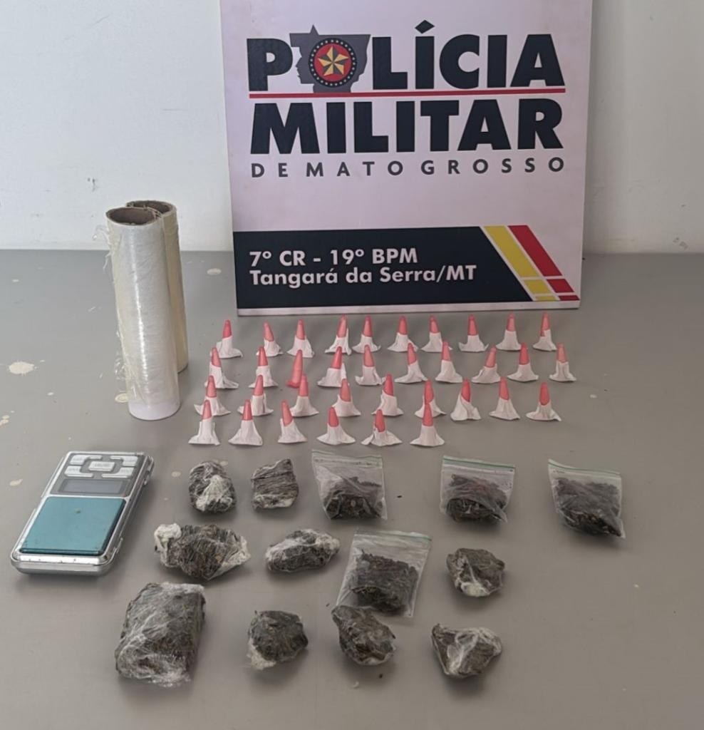PM prende em flagrante faccionado com 48 por��es de coca�na e maconha em Tangar� da Serra