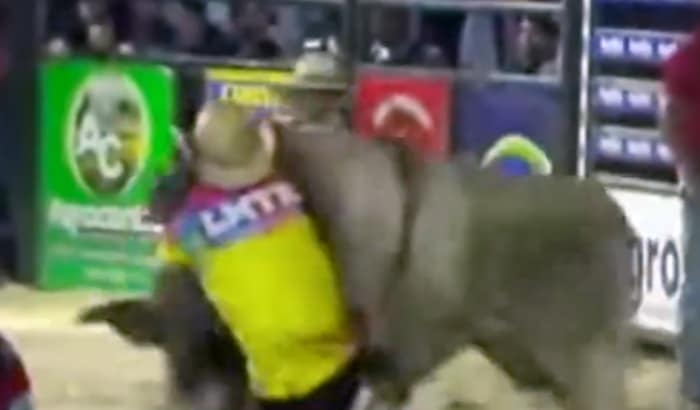 Salva-vidas � socorrido ap�s levar coice de touro durante rodeio no Nort�o