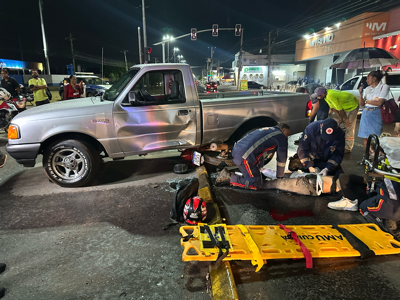 Motociclista de 19 anos � atropelado por caminhonete em travessia ilegal em Cuiab�
