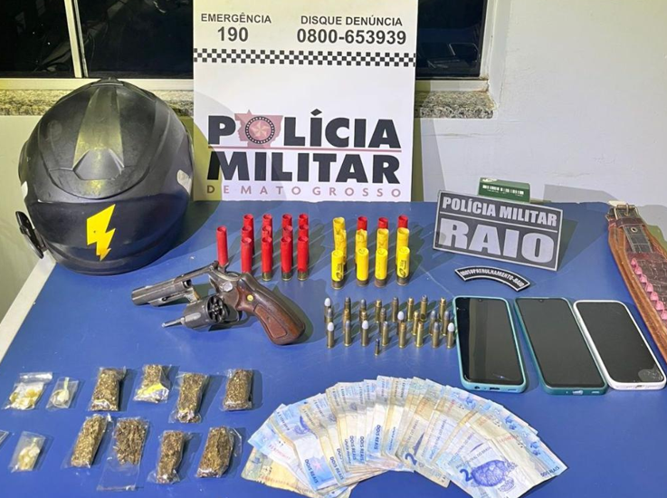 Companhia Raio conduz seis pessoas e apreende arma de fogo e drogas em Sinop